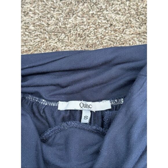 Quince French Terry Modal Wide Leg Pants Navy Blue Fold over Waistband Flowy S - Picture 4 of 12